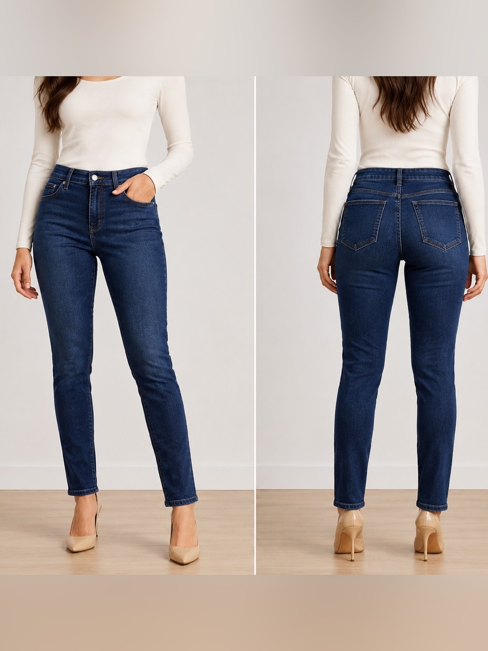 Quince Dark Blue High-Rise‎ Straight Leg Jeans